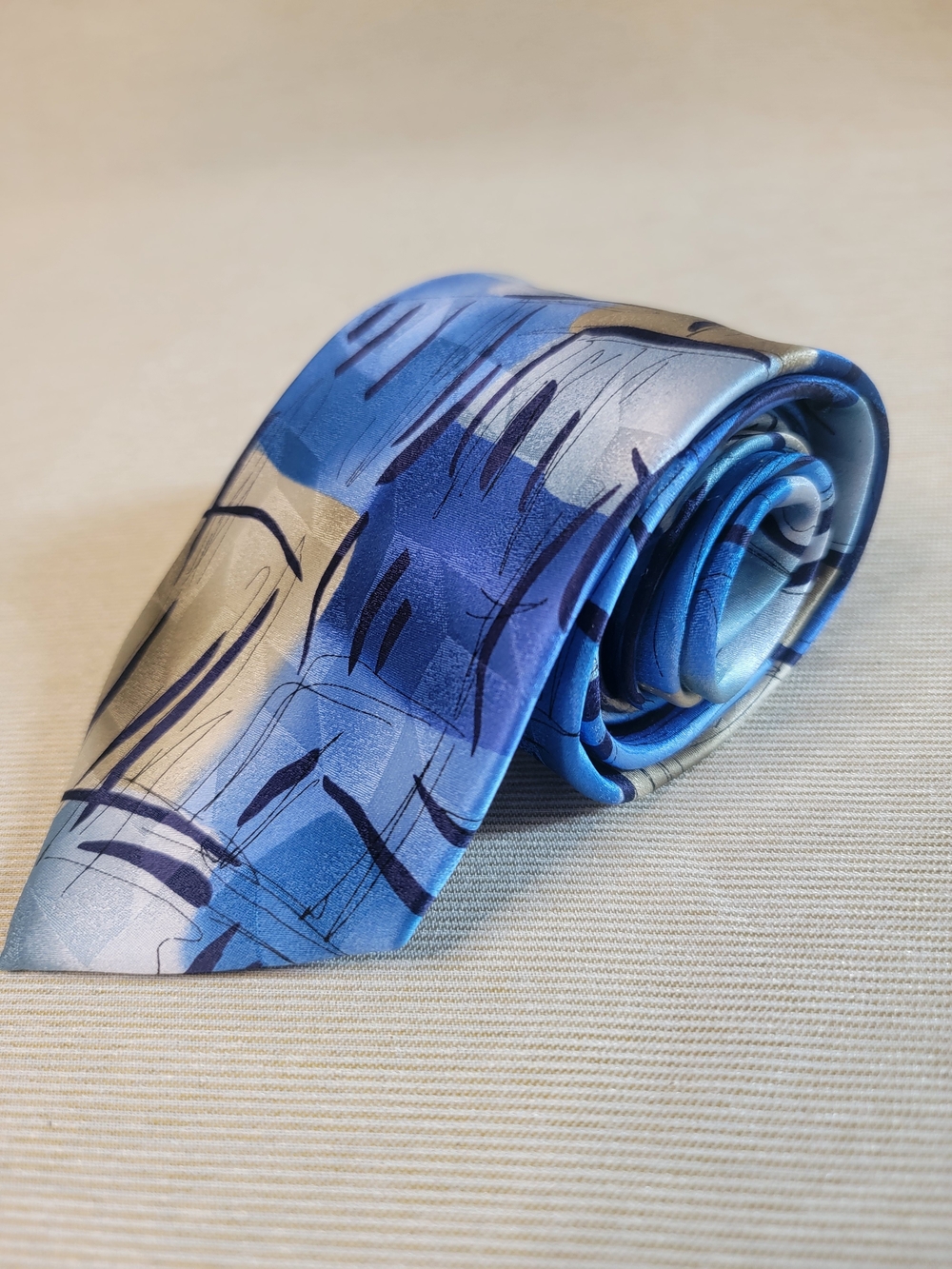 J. Garcia Blue and Silver Abstract Pattern Tie